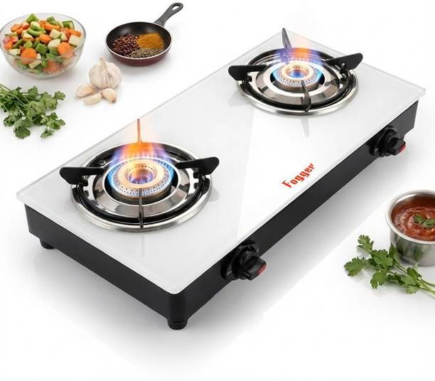 Fogger White Glasstop new Glass Manual Gas Stove