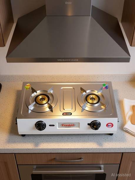 PRESKIN VHA-2028 Stainless Steel 2 Burner Gas Stove With Cast Iron Burner Stainless Steel Manual Gas Stove