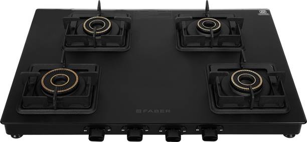 FABER BLOSSOM 4 Burner Black cooktop with Auto Ignition Glass Automatic Gas Stove