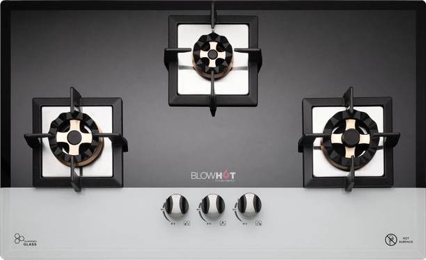 BLOWHOT Prism Auto Ignition 3 Burner, Battery Operated Built – In, Gas Hob Toughened Glass, Aluminium Automatic Hob