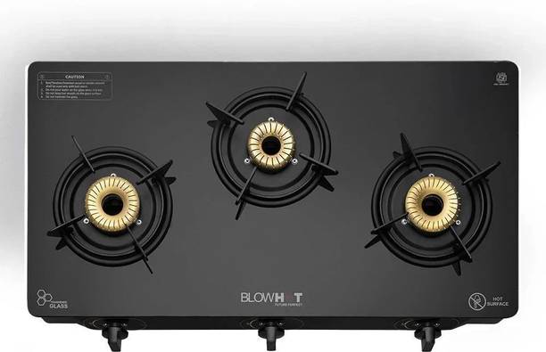 ब्लोहॉट Pearl Auto Ignition Heavy Brass 3 Burner Stove Powder Coted Body Frame ऑटोमैटिक गैस चूल्हा