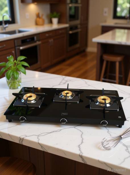IMPEX Glasstop Glaze 3B 3 Burner Glass Manual Gas Stove
