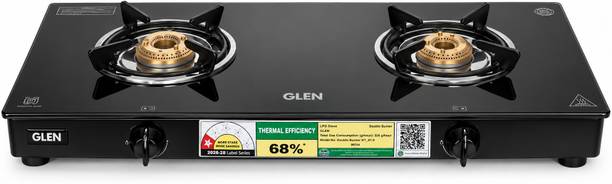 Glen Rapid LPG Gas Stoves 2 Burner | Brass Burner | ISI Certified | Revolving Inlet Glass Manual Gas Stove