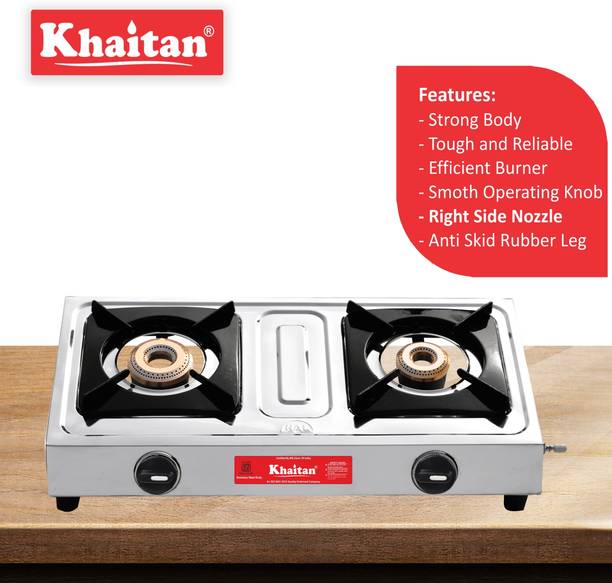 Khaitan 2B Classic + 1 HF Lighter + 1 HF Hose pipe ISI Manual Gas Stove Stainless Steel Manual Gas Stove