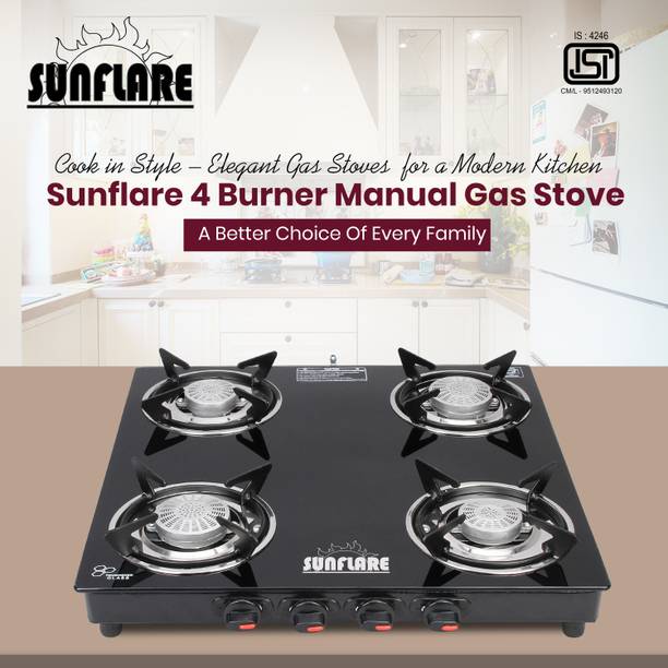 Cute 4B Toughened Glass Tornado Burner(Bk) Glass Stove स्टील मैनुअल गैस चूल्हा