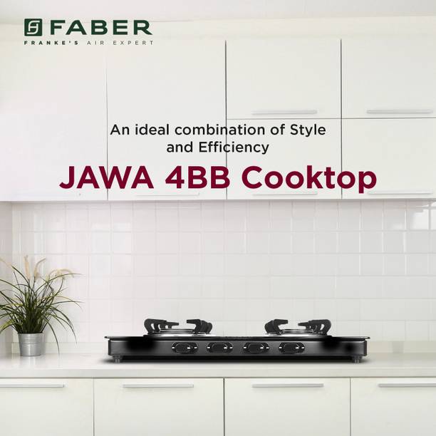FABER COOKTOP JAWA 4BB AURA|Powder Coated Pan Support|Nylon Knobs|Spill Proof| Glass Manual Gas Stove