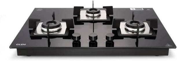 ग्लेन Hob Gas Stoves 3 Burner Glass Built in Hob with Double Ring Burners ऑटोमैटिक गैस चूल्हा