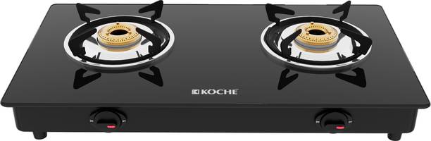 Koche Spartek 2B Cooktop | Toughened Glass,Brass Burners Gas stove | 2 Yrs Warranty Glass Manual Gas Stove