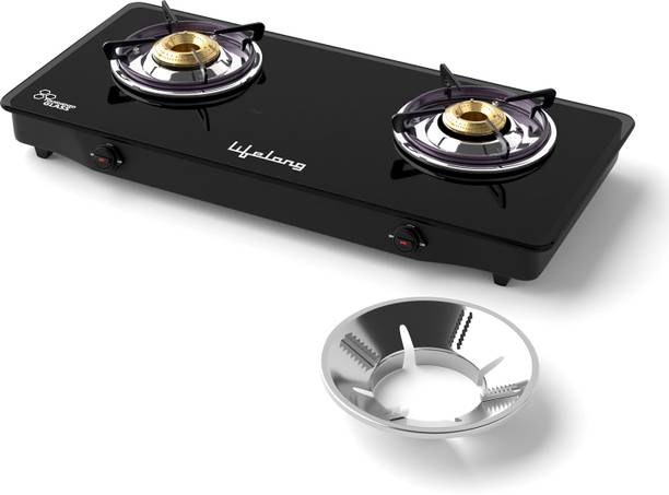 लाइफलॉन्ग Gas Stove with Toughened Glass Top with Gas Saver | High-Efficiency Burners मैनुअल गैस चूल्हा