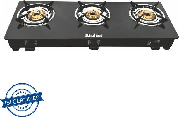 खेतान 3 Burner (MS-Black) ग्लास मैनुअल गैस चूल्हा