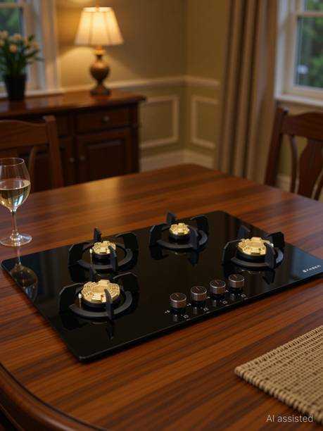 FABER PRIME HT904 CRS BR CI AI|Brass Burners| Metal Knobs| Cast Iron Pan Support | Glass Automatic Hob
