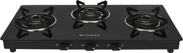 FABER COOKTOP JAWA 3BB AURA|Powder Coated Pan Support|Nylon Knobs|Spill Proof| Glass Manual Gas Stove