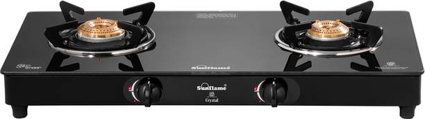Sunflame LPG STOVE CRYSTAL 2 BURNER BLACK Glass Manual Gas Stove