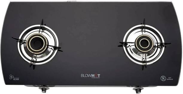 BLOWHOT Jasper Heavy Brass 2 Burner Stainless Steel Frame, 2 Year Warranty Toughened Glass, Iron Manual Gas Stove