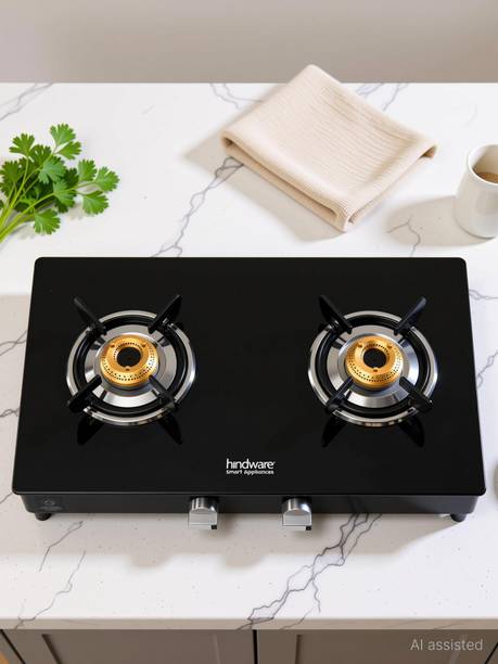 Hindware Smart Appliances ARMO Plus GL 2B BLK Glass Manual Gas Stove