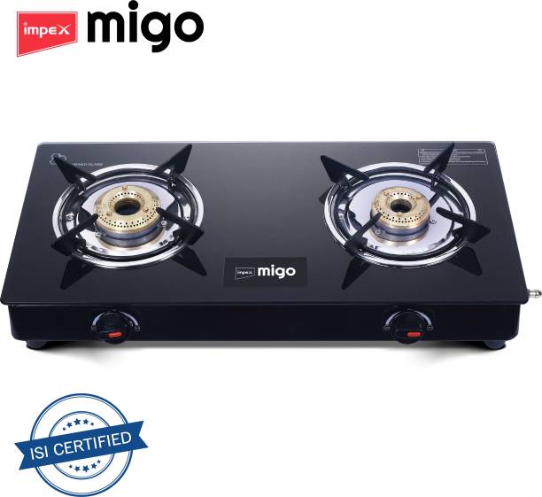 IMPEX 2 Burner Glass top Linea 2B, 6 mm Toughened Glass top , 1 Yr Warranty Glass Manual Gas Stove