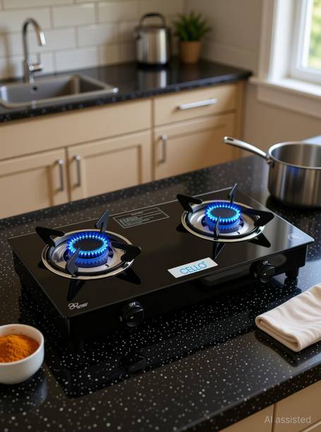 CELLO Regal 2 Burner Black Gas Cooktop,Toughened Glass, ISI Certified, 1 Year Warranty Glass Manual Gas Stove