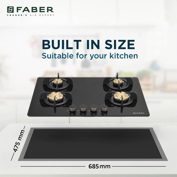 FABER PRIME HT784 CRS BR CI AI |Metal Knobs| Cast Iron Pan Support | brass burner | Glass Automatic Hob