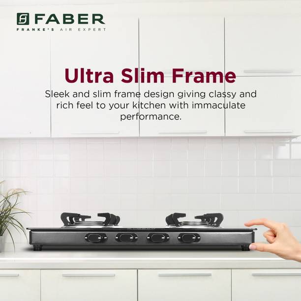 FABER COOKTOP JAWA 4BB AURA|Powder Coated Pan Support|Nylon Knobs|Spill Proof| Glass Manual Gas Stove