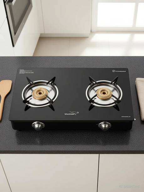 V-Guard Sturdee 2A Black Glass Manual Gas Stove