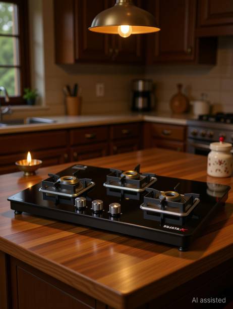 SUJATA Gas Stove 3 Burner | Gas Chulha for Kitchen | ISI Certified | Premium Gas Stove| Glass Manual Gas Stove