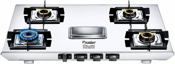 Prestige Stellora 4B|Uniquely Designed Pan Support|Cleaning Stand|360° Revolving Nozzle Stainless Steel Manual Gas Stove