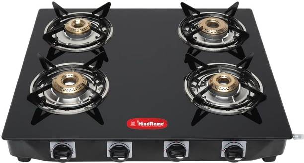 Hindflame 4 Burner Pixel BP Black Toughened Glass Manual Gas Stove