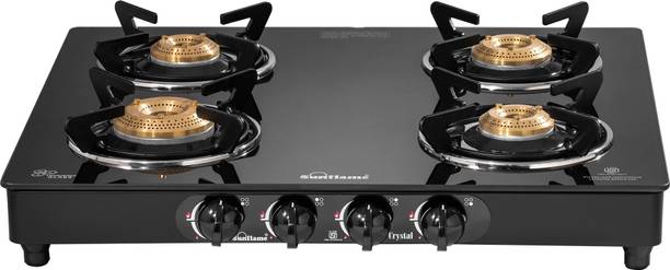 Sunflame CRYSTAL 4B BK Glass Manual Gas Stove