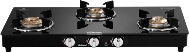 Sunflame LPG GLASS TOP 3 BURNER "MEGA" BLACK GAS STOVE Glass Manual Gas Stove