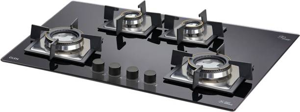 Glen 4 Burner Glass Hob | Double Ring Forged Brass Burner Auto Ignition Glass Automatic Hob
