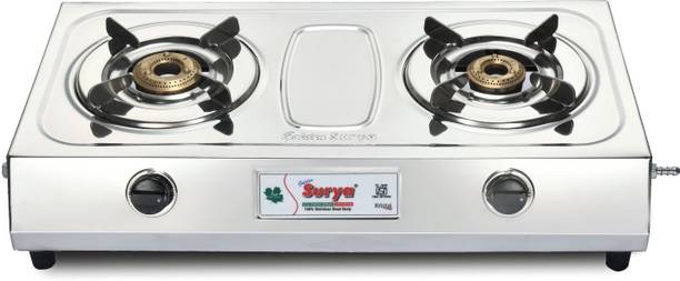 Golden Surya ISI Certified PNG 2 Burner Gas Stove | High-Efficiency Brass Burners | PNG Use" Stainless Steel Manual Gas Stove