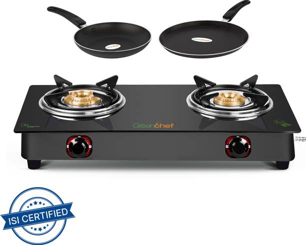 Greenchef Ebony Special Combo- Top + 250MM Tawa + 240MM Fry Pan Glass Manual Gas Stove