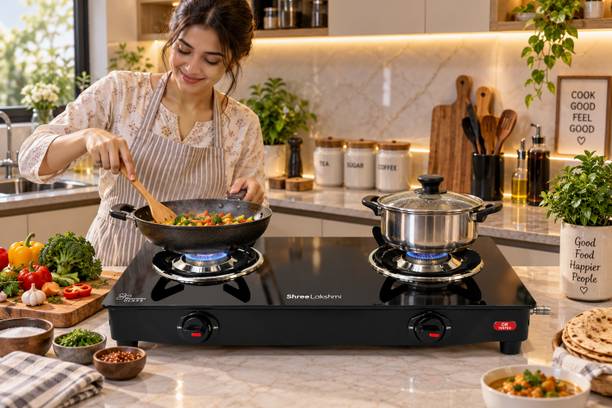 SHREE LAKSHMI 2 Burner Nano Glass Manual Gas Stove