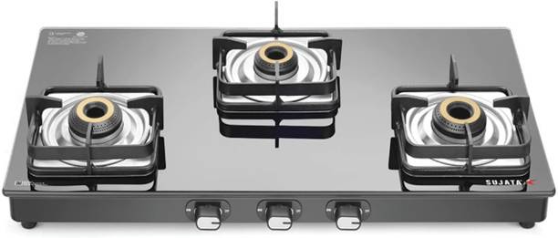 SUJATA Gas Stove Classic 3B AI | 9 Years Warranty | 5G Designed Forged Brass Burner | Glass Automatic Gas Stove
