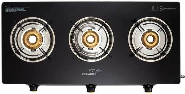 V-Guard VGD 370 PI 3 Burner LPG Gas Stove Glass Manual Gas Stove