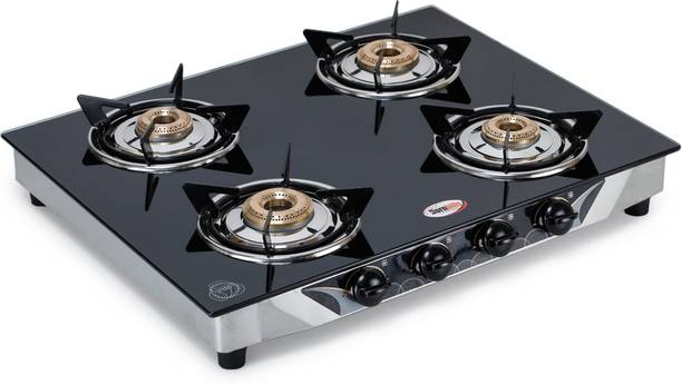 Hornbills (ISI CERTIFIED) Premium Toughened Glass LPG With Heavy Pan Support Stainless Steel Manual Gas Stove