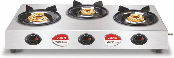 Vidiem GS S3 195 A Vector Plus 3 Burner Stainless Steel Gas Stove, Silver, Manual Stainless Steel Manual Gas Stove