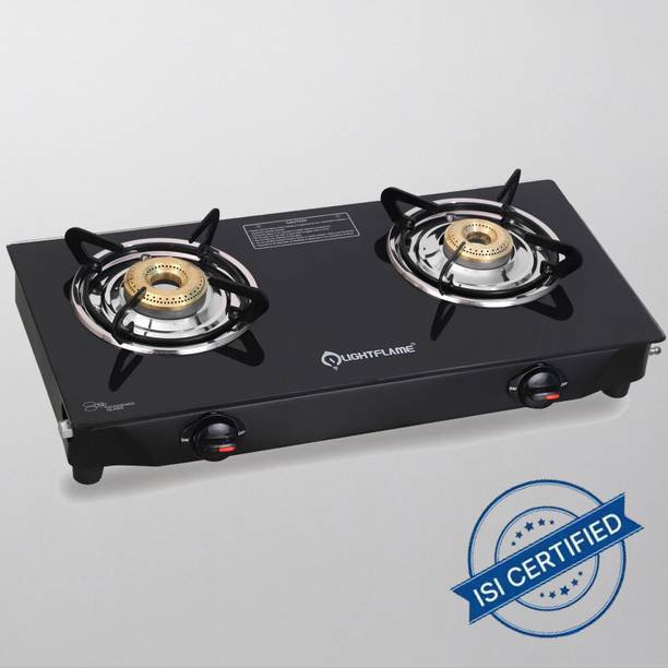 LIGHTFLAME Smart, 2 Burner Gas Stove with ISI Certification, Glasstop Stove LPG Superior Glass Manual Gas Stove