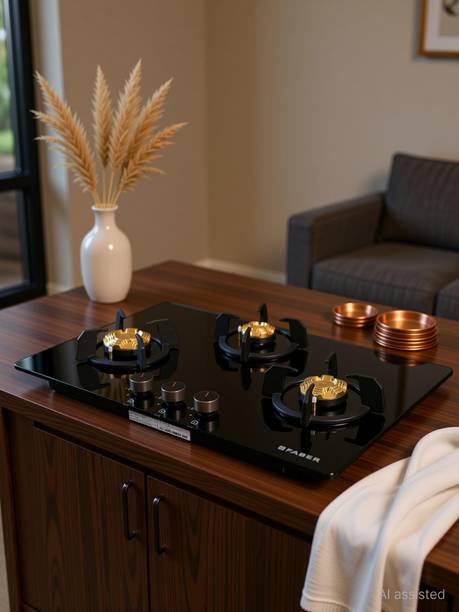 FABER Prime HT703 CRS BR CI AI |Brass Burners |Metal Knobs| Cast Iron Pan Support| Glass Automatic Hob