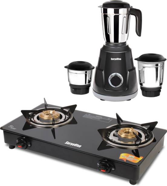 SURYAVIVA Photon 2B Combo Victo Mixer Grinder 3 jar 750 Watt Glass Manual Gas Stove