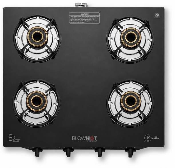 BLOWHOT Premium Emerald Auto Ignition Tornado Brass Burners, 2-Year Warranty, Toughened Glass, Iron Automatic Gas Stove