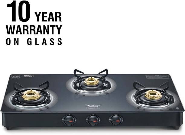 प्रेस्टीज Royale Plus GT 03L Toughened Black Glass Top with Baati/Tandoor Stand Inside मैनुअल गैस चूल्हा