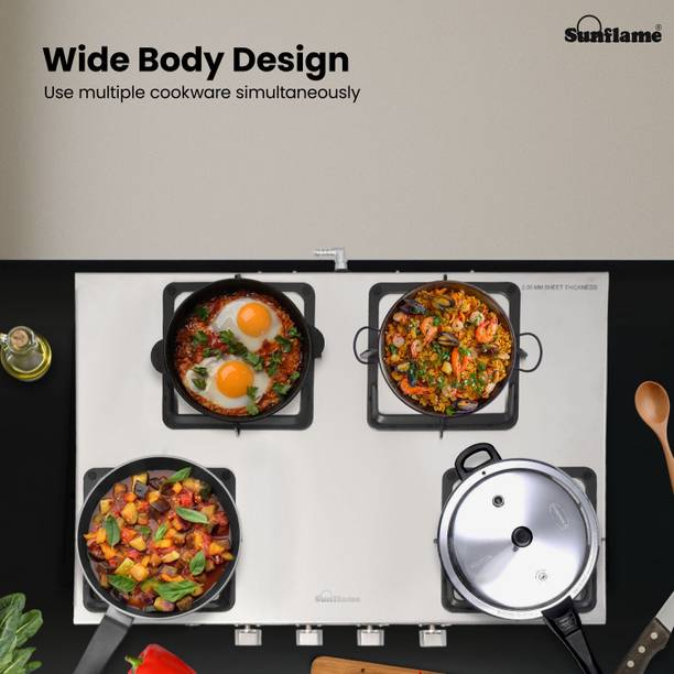 Sunflame Sunflame 4 Burner AI Slim Gas Stove with 2MM SS Metallic Body, Forged Burners Stainless Steel Automatic Gas Stove  (4 Burners)
