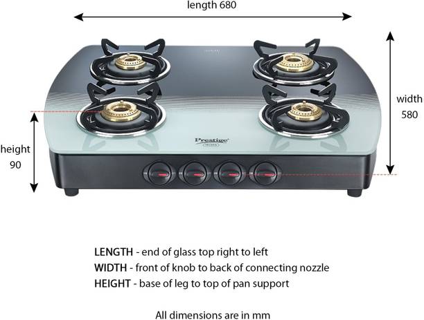 Prestige Premia 4 Burner B/W SCHOTT Glass With SABAF – I Glass Manual Gas Stove  (4 Burners)