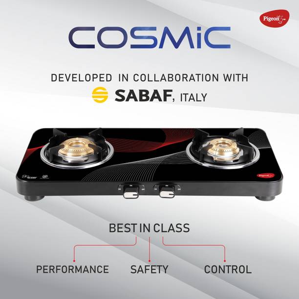 Pigeon Cosmic 2 Burner Glass Cooktop| Manual Ignition Aluminium Manual Gas Stove  (2 Burners)