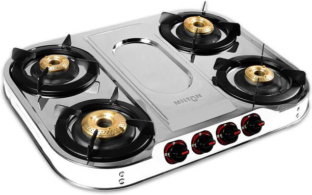 MILTON Royal 4 Burner Stainless Steel Gas Stove | Brass Burner | ISI Certified Stainless Steel Manual Gas Stove