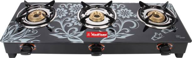 Hindflame 3 Burner Straight Line Digital Toughened Glass Manual Gas Stove