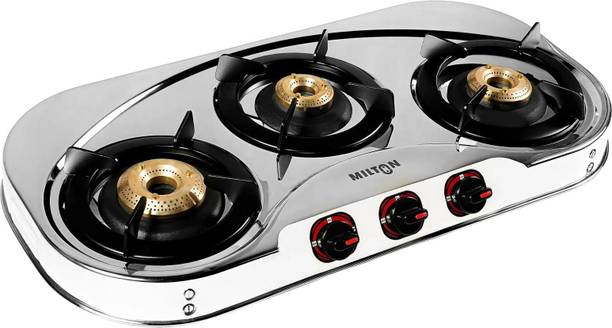 MILTON Royal 3 Burner Stainless Steel Gas Stove | Brass Burner | ISI Certified Stainless Steel Manual Gas Stove