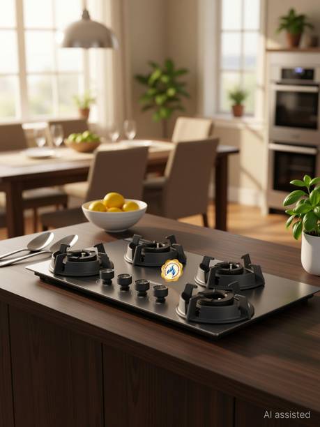 SUJATA Osmium 4B Auto Ignition Gas Stove Fast Cooking Hob Design Iron, Stainless Steel Automatic Hob