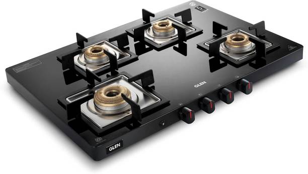 Glen Ultra Slim PNG Automatic Gas Stove 1 High Flame 3 Forged Brass Burner Glass Automatic Gas Stove
